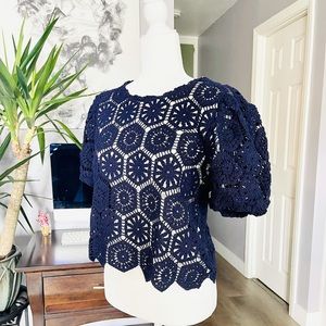 Navy Blue Haute Monde FLOWER pattern crochet Top